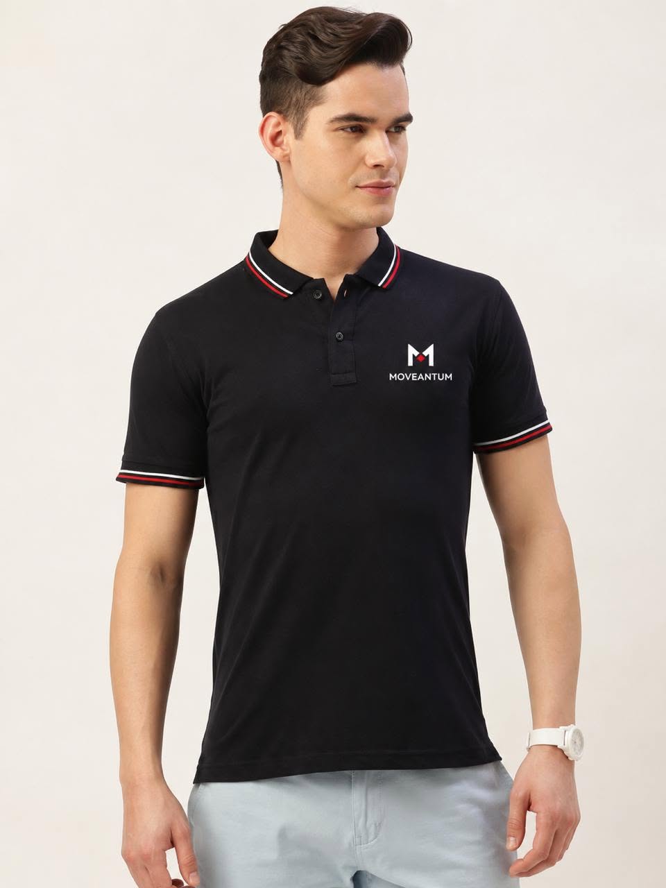 Black Striped Cable Knit POLO